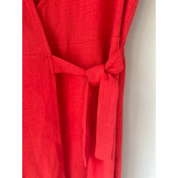 J. Crew Textured Faux Wrap Mini Dress Red Size Medium Tie Classic Office V Neck - Picture 3 of 11